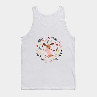 Cute Dachshund in Winter Sweater in Autumn Leaves Tank Top